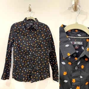 Black and orange leaf Button up